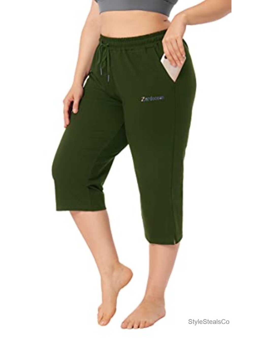 Plus Size Capri Yoga Pants with Pockets Drawstring